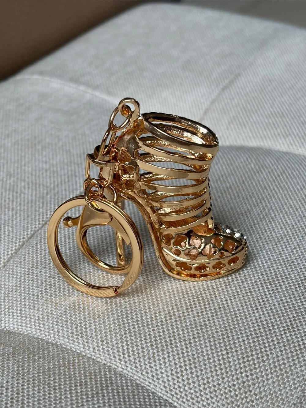 Gold Iridescent Crystal High Heel Keychain Charm - Bling Accent